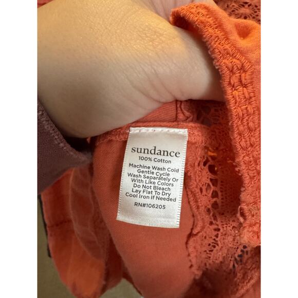 Sundance Women's Petite Orange Lace Tiered Short Sleeve Blouse Size Large - Picture 5 of 5